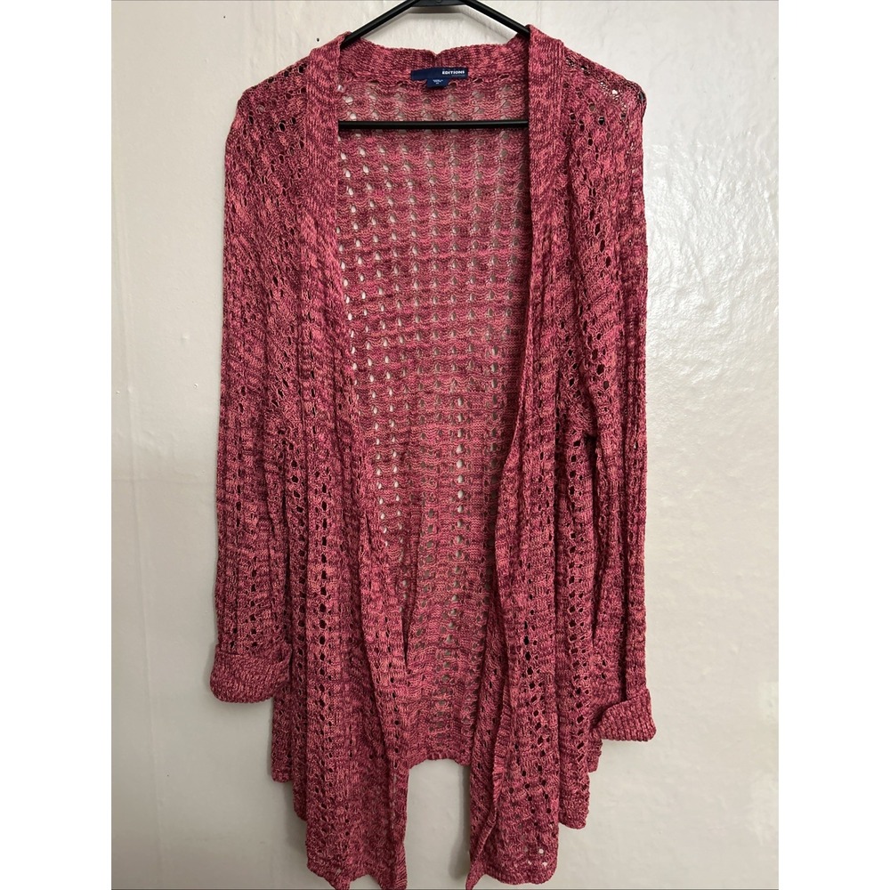 basic editions‎ 1X Dark Pink Open Crochet Long Cardigan Sweater